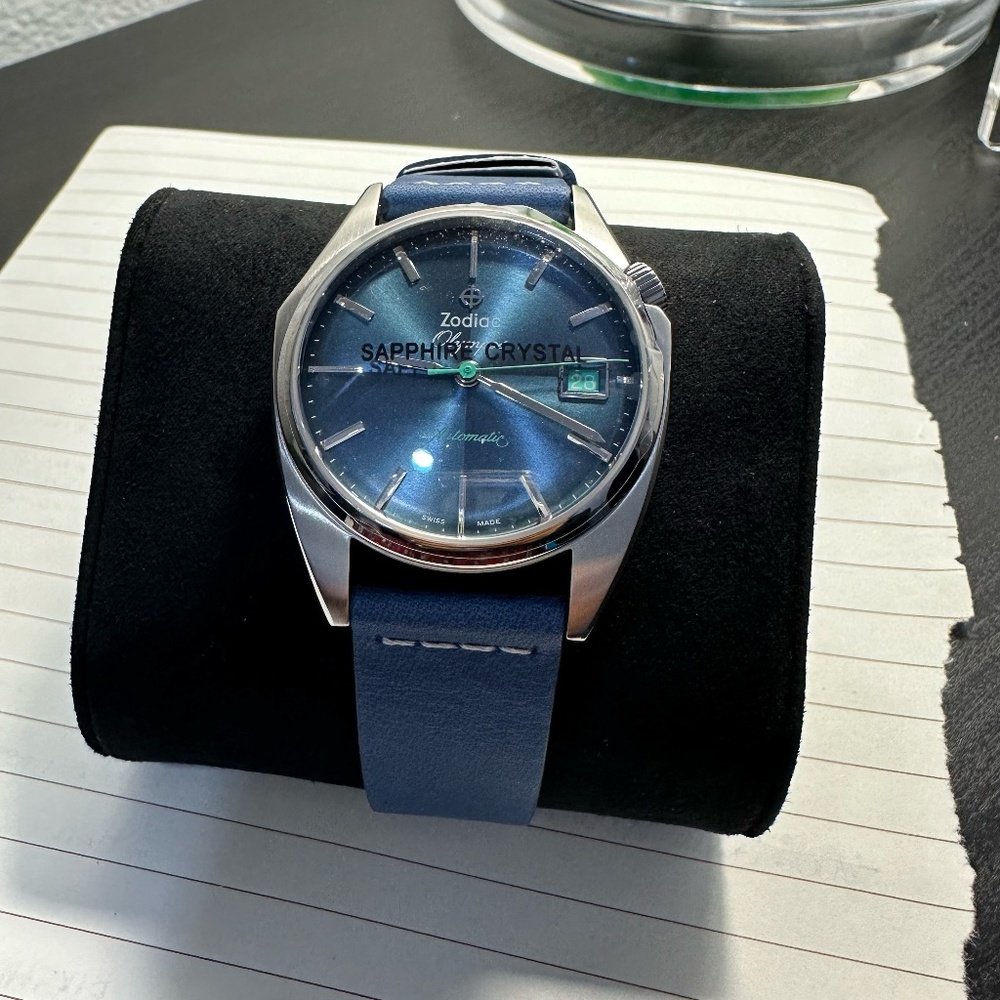 🚫SOLD🚫Zodiac Olympos Automatic Three-Hand Date, Blue Leather Watch ZO9711